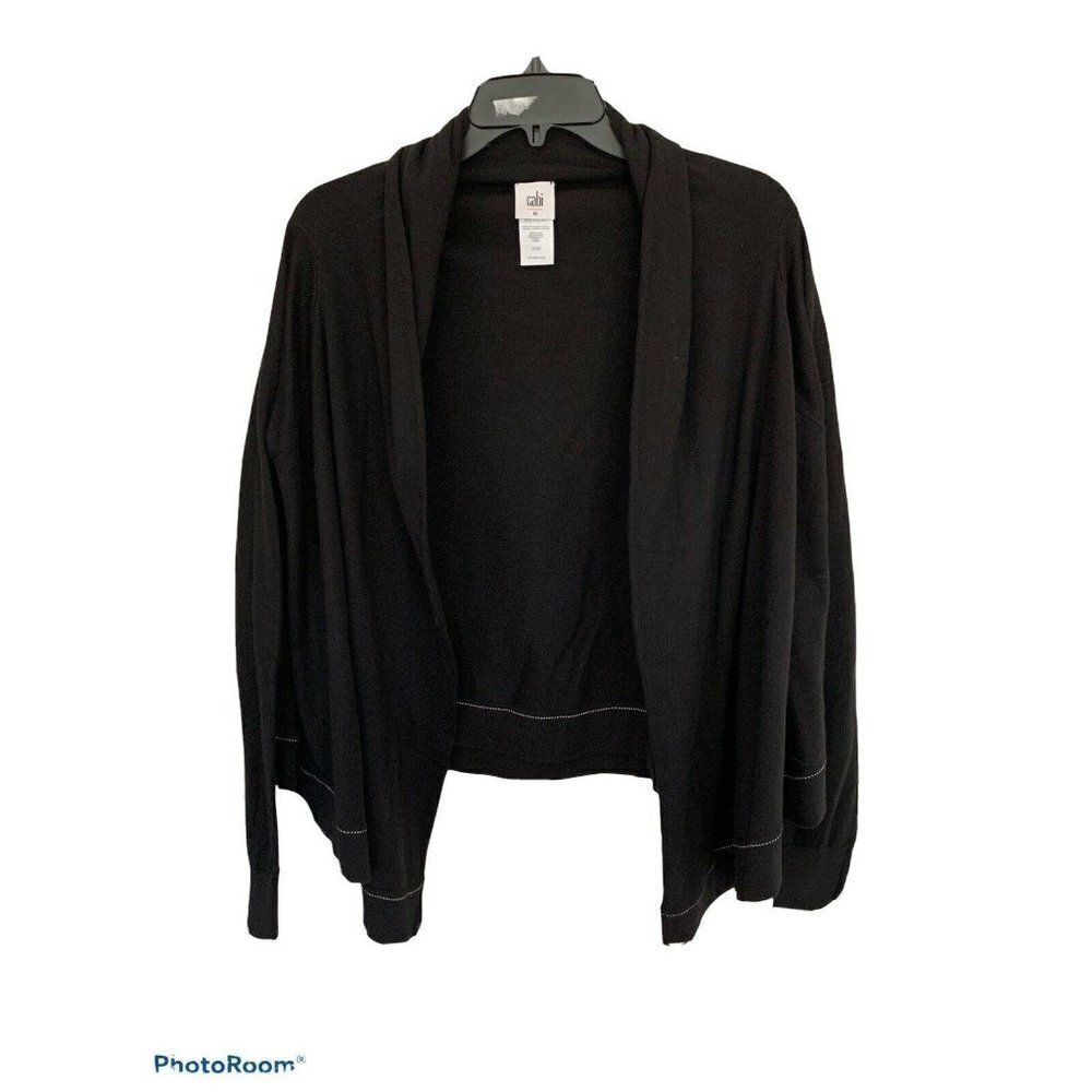 𝅺CABI Cotton Cardigan M Black White Accent Wrap s